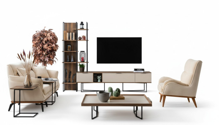Soggiorno Mobile TV Libreria 240 cm in legno.