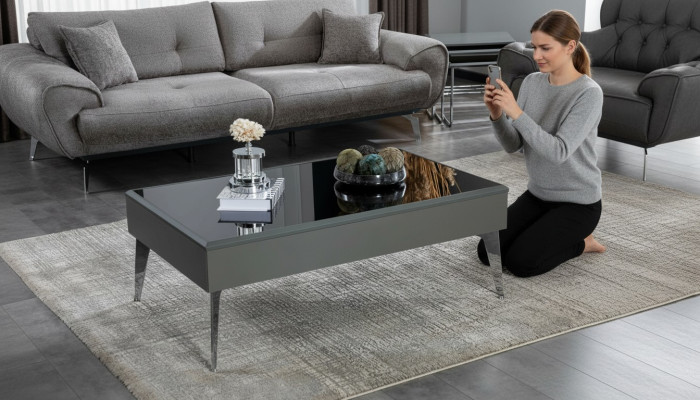 Tavolino da salotto in legno per soggiorno, mobile di lusso, colore grigio moderno, nuovo.