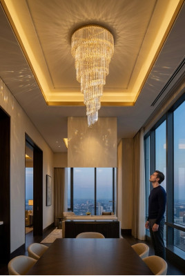 Lampadario a soffitto a pendente con cristalli d'oro per soggiorno