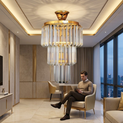 Lampadario soffitto design lusso in cristallo e oro stile moderno per soggiorno