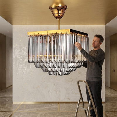 Salone Lampadario Cristallo Lusso Soffitto Nuovo Stile Moderno Oro