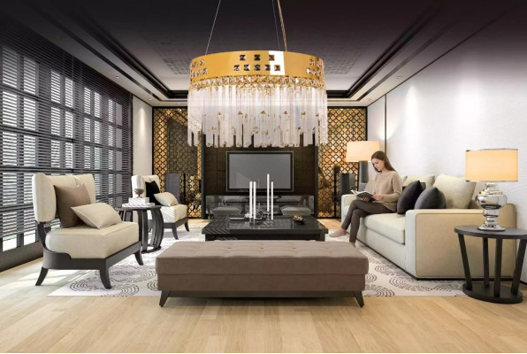 Splendido lampadario in ottone e cristallo nuovo per soggiorno lusso oro.