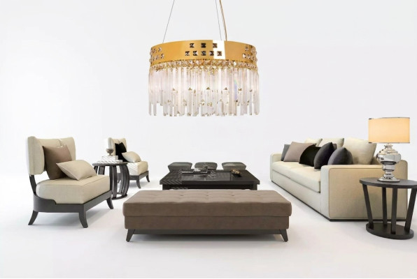 Splendido lampadario in ottone e cristallo nuovo per soggiorno lusso oro.