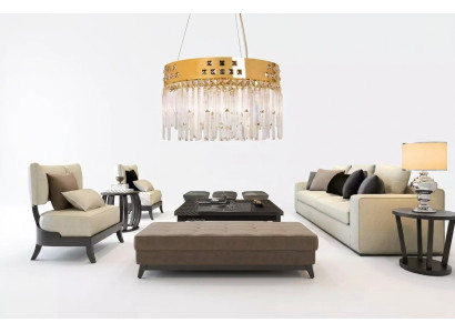 Splendido lampadario in ottone e cristallo nuovo per soggiorno lusso oro.