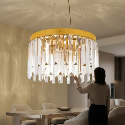 Lampadario di lusso in stile antico in cristallo e quercia, lampade stile Liberty