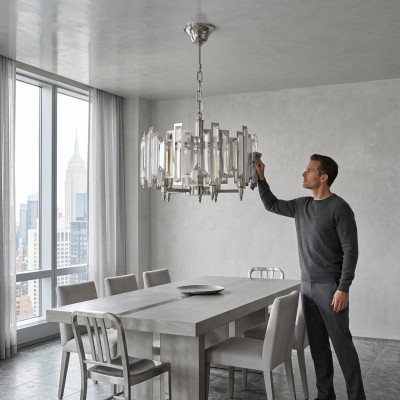 Lampada rotonda Luminare Lampada a soffitto argentea Illuminazione Lampada 50x65cm