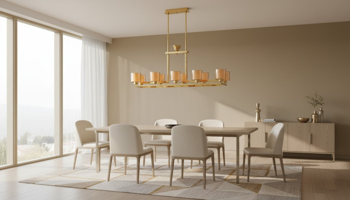 Candelabro a sospensione in ottone dorato