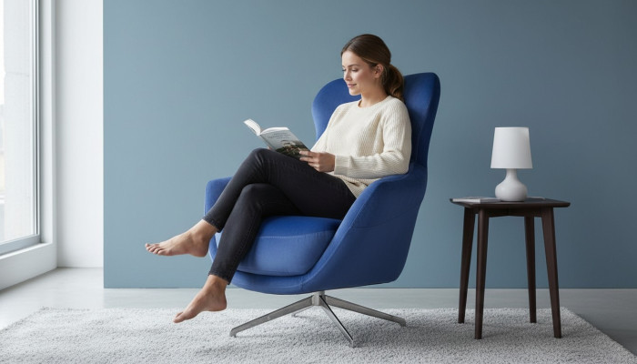 Poltrona colore Blu comoda semi-morbida di lusso per il salotto Relax Club.