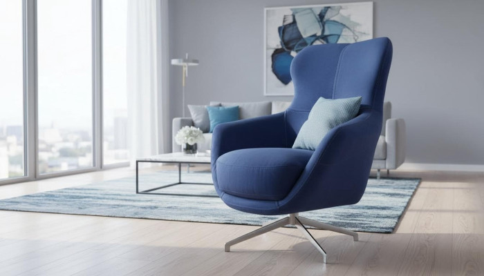 Poltrona colore Blu comoda semi-morbida di lusso per il salotto Relax Club.