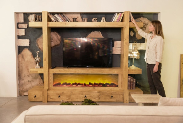 Mobile porta tv in legno, parete attrezzata, pareti attrezzate tv 240x205, installazione a parete.
