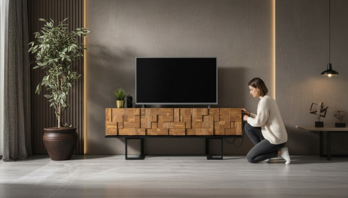 Mobile porta TV in legno moderno con cassetti, credenza, armadio e mobili 180 cm.