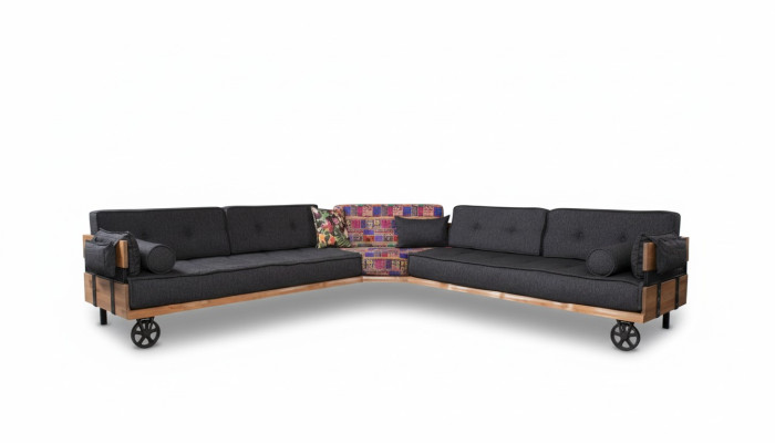 Divano Loft imbottito angolare con ruote, divano ad angolo, divano a due pezzi.