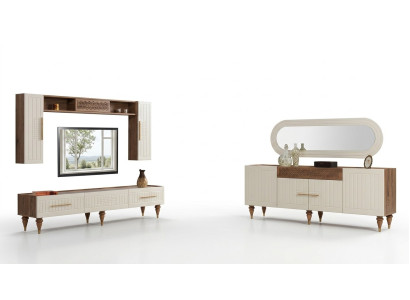 Set completo per soggiorno + set da sala da pranzo tavolo scaffale comò 6 pezzi.