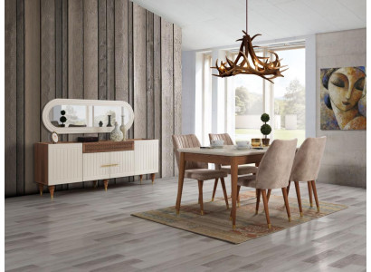Set da sala da pranzo 3 pezzi Gruppo di arredamento Tavolo da pranzo Comò Specchio Set completo