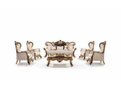 Set di divani di lusso in stile barocco e rococò con divano 3 posti + 3 posti + poltrona + poltrona e tavolino.