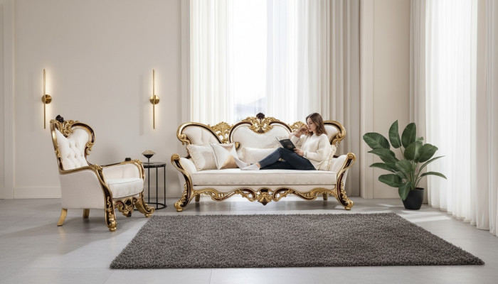 Set divano reale 3+1 posti divano poltrona design classico soggiorno di lusso