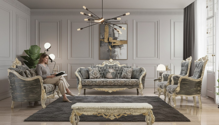 Classico set completo di mobili per il soggiorno Chesterfield Baroque Sofa 5 pezzi