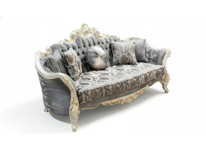 Divano Barocco 3 posti Grigio Soggiorno Design Classico Divano Tessile