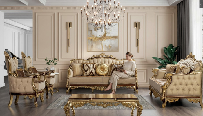 Set di divani classici Tavolino Poltrona Divano 5 pezzi Mobili Chesterfield