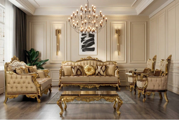 Set di divani classici Tavolino Poltrona Divano 5 pezzi Mobili Chesterfield
