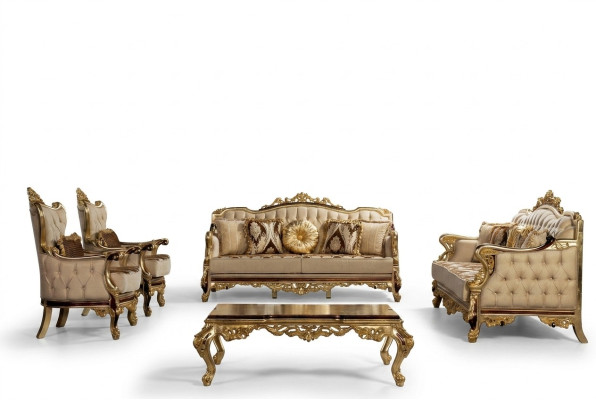 Set di divani classici Tavolino Poltrona Divano 5 pezzi Mobili Chesterfield