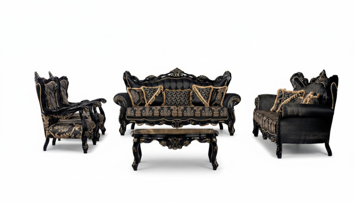 Set divano 3+3+1+1 Tavolino da salotto Sofà di lusso nero Salotto Nuovo