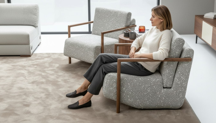 Poltrona Soggiorno Arredamento Design Moderno Imbottita 1 Posto Relax Grigio Club