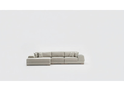 Divano angolare a L in stile moderno grigio, lussuoso, da salotto.