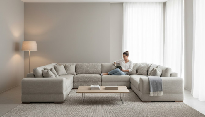 Divano a forma di U design moderno lussuoso soggiorno grande grigio nuovissimo.