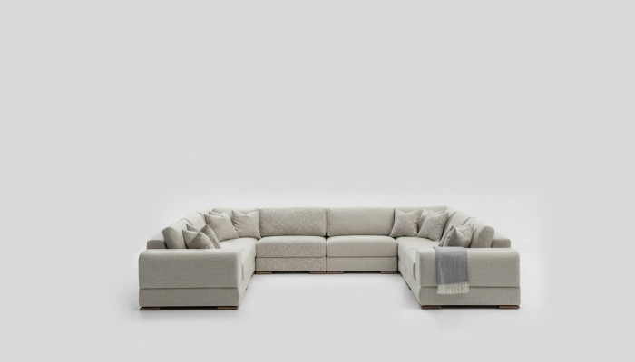 Divano a forma di U design moderno lussuoso soggiorno grande grigio nuovissimo.