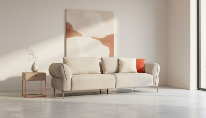 Divano beige, divani soggiorno, divano, design moderno, stile di divano.