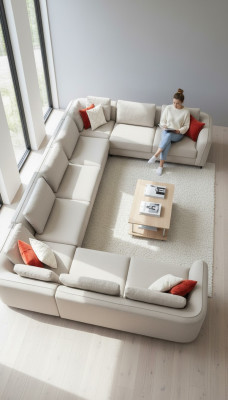 Divano a forma di U di lusso per soggiorno, divano d'angolo beige, design moderno.