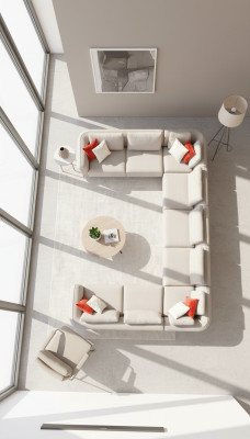Divano a forma di U di lusso per soggiorno, divano d'angolo beige, design moderno.