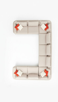 Divano a forma di U di lusso per soggiorno, divano d'angolo beige, design moderno.