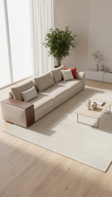 Comodo divano a 5 posti in beige sobrio e design moderno.