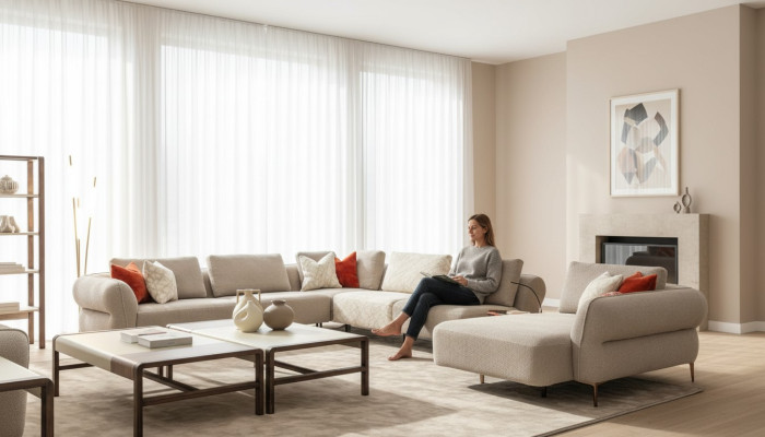 Divano ad angolo a forma di U Beige Soggiorno di lusso Moderno Nuovo divano imbottito
