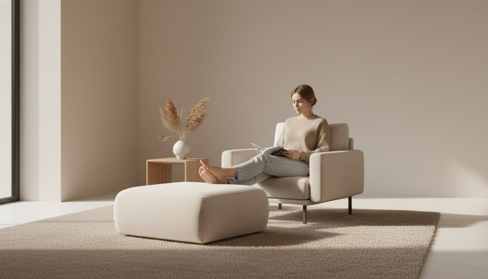 Sgabello Beige Soggiorno Imbottito Tessuto Mobili Mobili Pouf Divano