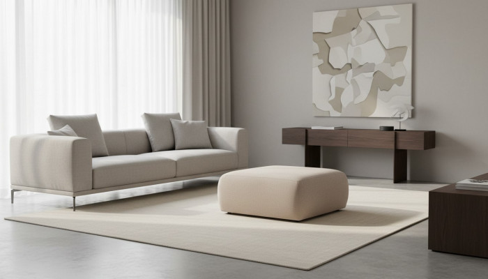 Sgabello Beige Soggiorno Imbottito Tessuto Mobili Mobili Pouf Divano