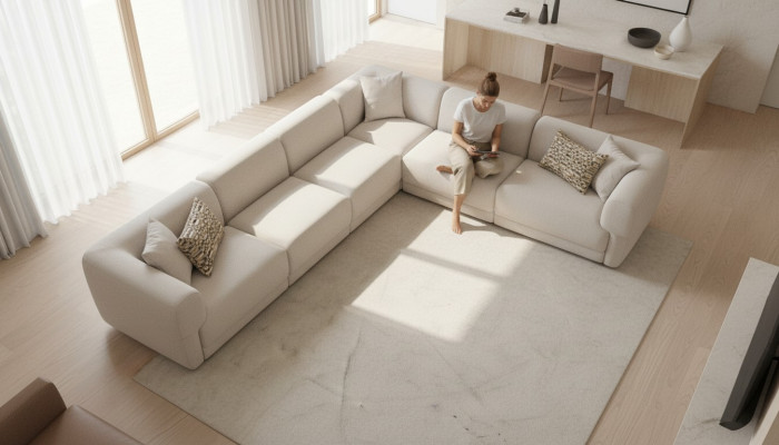 Divano ad angolo a L beige, set di divani d'angolo, mobili in tessuto stile 405x315 divano.
