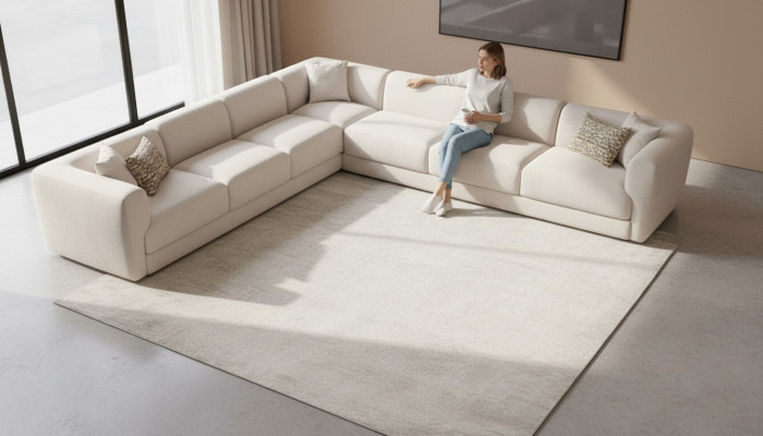 Divano a L imbottito Moderno per il soggiorno Mobili 405x405cm Divano angolare.