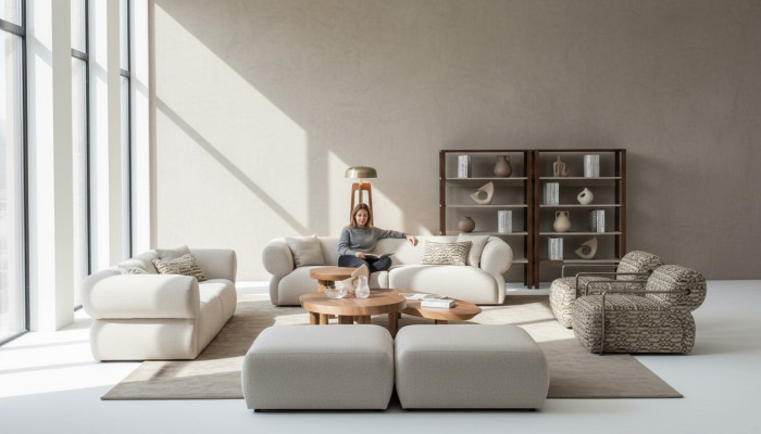 Sofà set 6 pezzi. Divano con seduta e pouf Set salotto design moderno