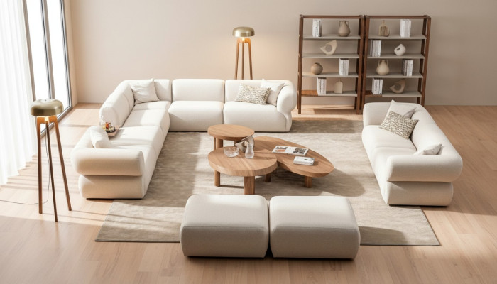 Sofà per soggiorno, set di divani a forma di L, 3 posti con poggiapiedi, design moderno