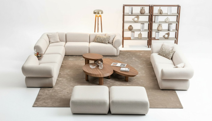 Sofà per soggiorno, set di divani a forma di L, 3 posti con poggiapiedi, design moderno