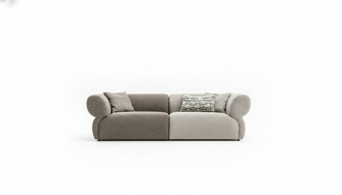 Divano di lusso a 3 posti grigio, divano imbottito soggiorno a tre posti 250cm.
