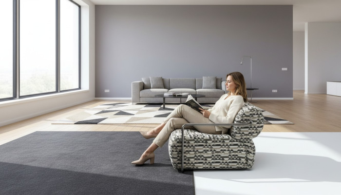 Poltrona design moderna monoposto di lusso in tessuto per soggiorno.