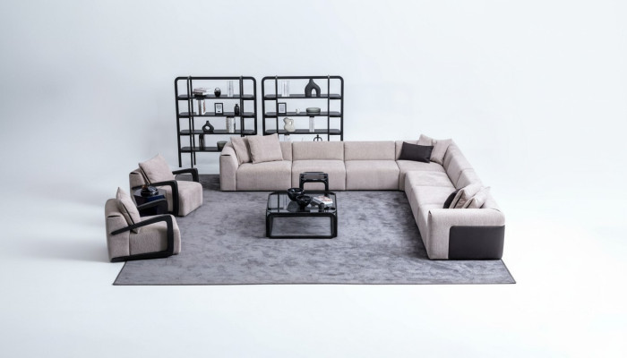 Set di divani di lusso Set da salotto Paesaggio abitativo a forma di L Divano Poltrona Tessuto Nuovo
