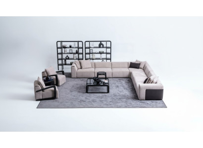 Set di divani di lusso Set da salotto Paesaggio abitativo a forma di L Divano Poltrona Tessuto Nuovo