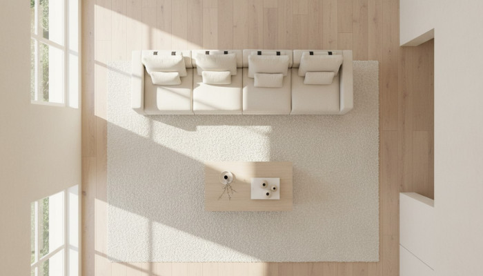 Sofà in tessuto di lusso a sei posti bianco per il soggiorno, moderno set di sedute.