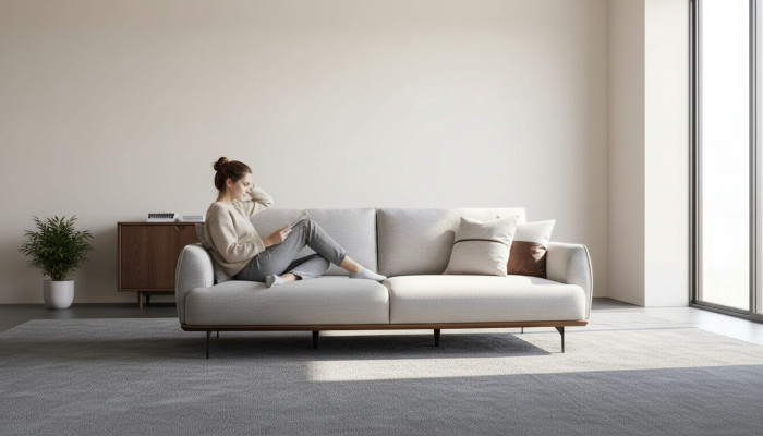 Luxus design divano a tre posti in tessuto per il soggiorno. Sofà imbottito nuovo.