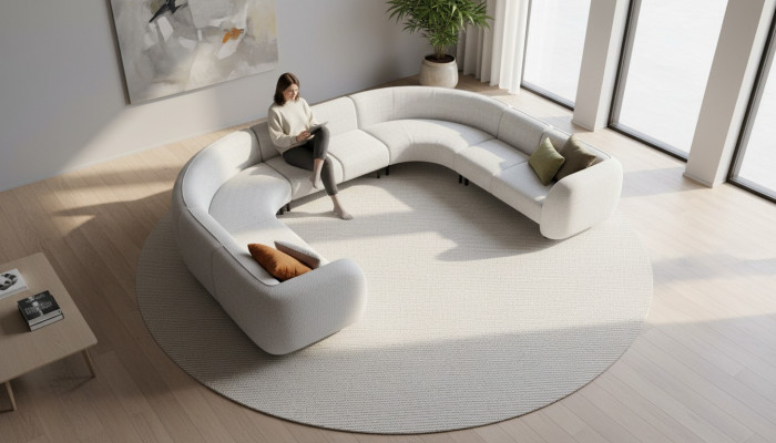Divano a L angolare design villa, stile in tessuto grigio.